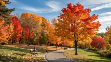 Vibrant autumn foliage in a park