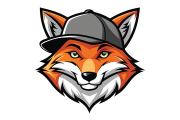 Cool Fox Mascot in Gray Hat Head with orange and white fur