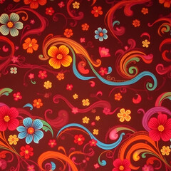Abstract colorful background with swirling patterns of flowers, waves, and abstract shapes art illustration design