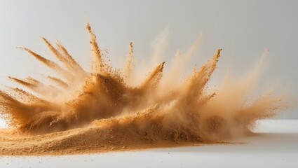Sand explosion in stop motion on a white background.