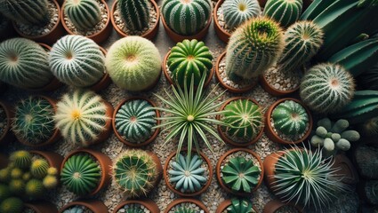 Cactus astrophytum asterias in pots with sunlight glare.