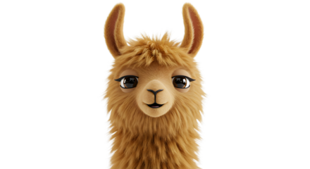 Cartoon Alpaca Close Up Portrait on Clean Background for Kids Design