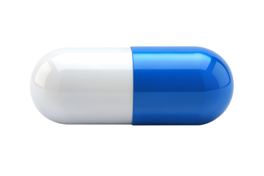 drug or pill blue and white realistic 3d isolated on white background PNG.GENERATIVE AI - Powered by Adobe