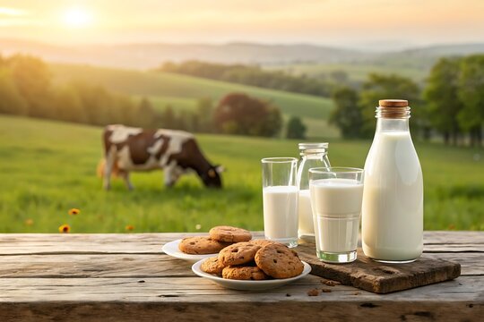 Fresh milk and cookies idyllic farm scene sunset