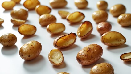 Obraz premium Roasted baby potatoes on a white background.