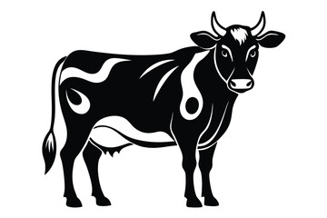 Dairy Cow Silhouette with White Markings Standing Isolated