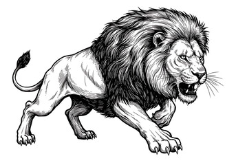 Naklejka premium Lion roaring vector illustration animal drawing predator big cat design