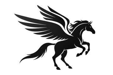 Elegant Pegasus Silhouette with Wings on White Background Detailed