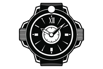 Stylish Black and White Watch with Roman Numerals and Thick Band