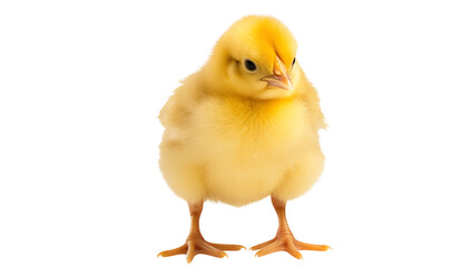 Obraz premium A small yellow chick standing on its feet against a looking at the camera view on transparent background png