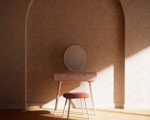 Minimalist Vanity Table and Stool in a Sunlit Room