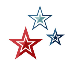 Three stars with red, white and blue colors. The stars are placed in a row