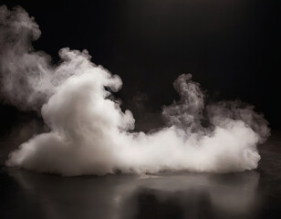 Mystical mist. Swirling smoke in dark and light symphony. Fluid fantasia. Abstract dance of fog and light on the floor with black background