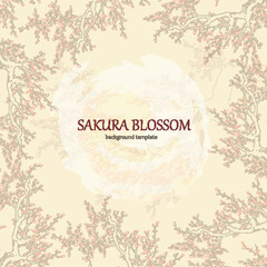 Realistic Sakura Blossom Frame - Japanese Cherry Tree. Artistic Branch Plum Blossom. Vector