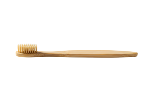 Eco-friendly bamboo toothbrush with minimal design and clear detail, isolated on white.

