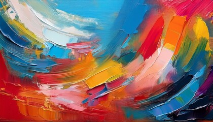 abstract art of a colorful textured abstract oil painting multicolored brushstrokes on canvas