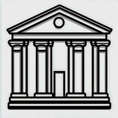 Iconic bank building in line art style showcasing classical architectural design with columns and pediment in a simple outline