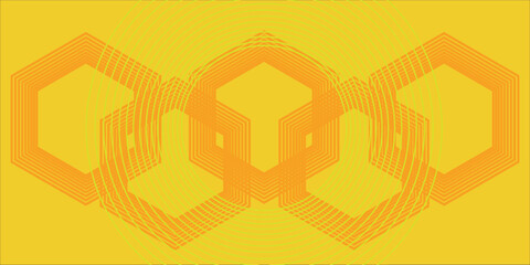 Abstract golden dream background with glowing geometric lines. Modern shiny yellow hexagon lines pattern. Technology futuristic concept. Suit for poster, banner, brochure, cover, flyer. Vector 