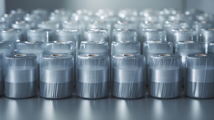 Rolls of plastic stretch wrap film. Closeup background. Concept of utilizing food film for storage and packaging.