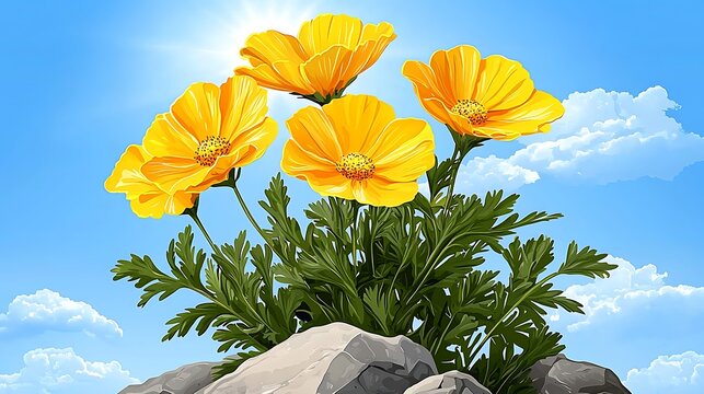 Sunny Yellow Flowers Rock Garden. - Powered by Adobe