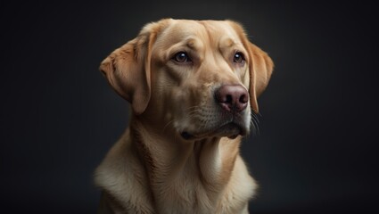 Portrait of a charming Labrador retriever - studio image, set against black background.