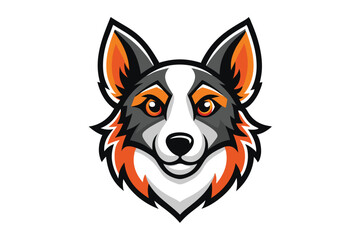 Naklejka premium Mascot Style Dog Head with Orange Accent on White Backdrop