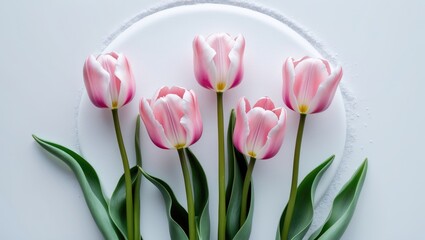 Fototapeta premium Pink tulip flowers on a white background, isolated with clipping path.