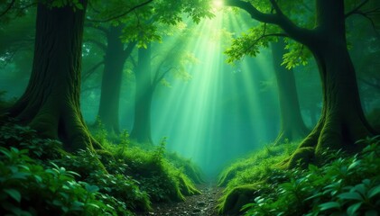 Obraz premium Dense emerald canopy, steamy air, lush undergrowth, high resolution, wildlife, vines