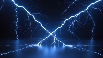Lightning bolt. Flash of lightning or thunderbolt. Blue lightning or magical power surge storm. Thunder and lightning set against a black backdrop.