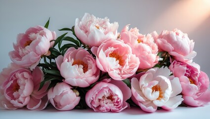 Pink peony flower against a white background.