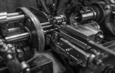 detail of a historic cam-operated automatic lathe