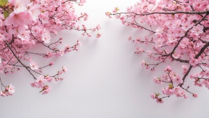 Pink sakura (cherry blossom) during Spring isolated on a white backdrop.