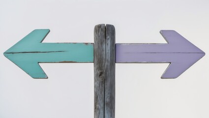 Pole with vibrant arrow-shaped signs isolated on a white background.