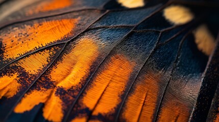 Butterfly wing with orange and black spots. The wing is very detailed
