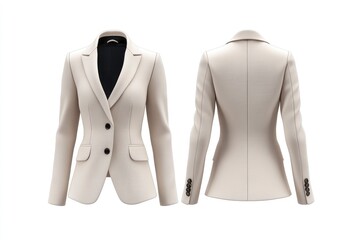 Elegant Cream Business Suit Displayed Front and Back for Online Fashion
