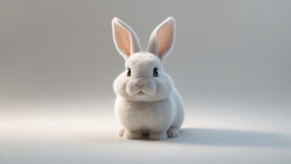 Fototapeta premium Little rabbit standing alone against a white background.