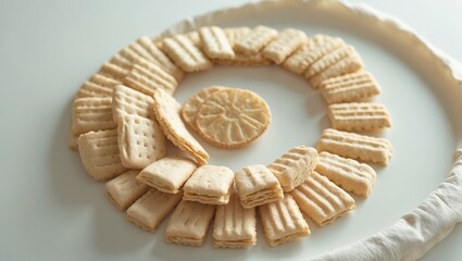 Potato cracker, potato biscuit, tea time, snack time arranged on a white background.