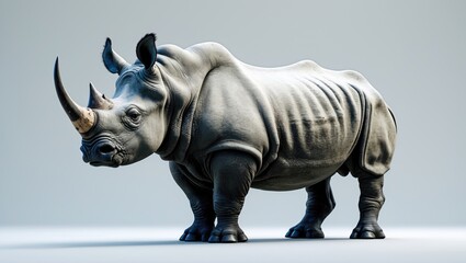Fototapeta premium Portrait of a rhinoceros on a white background, isolated with space for your text.