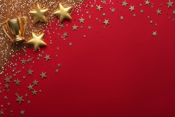 Colorful Confetti Scattered on a Bright Red Background for a Festive Celebration