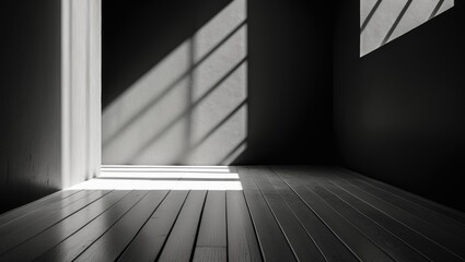 Obraz premium Empty room featuring a black wall and concrete floor.