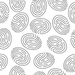 Seamless black fingerprints silhouettes pattern isolated on white background