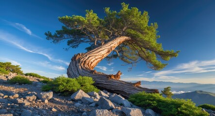 Fototapeta premium Limber Pine tree curved horizontally due to the dominant west winds.