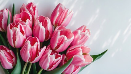 Fototapeta premium Bouquet of pink tulips on a white background.
