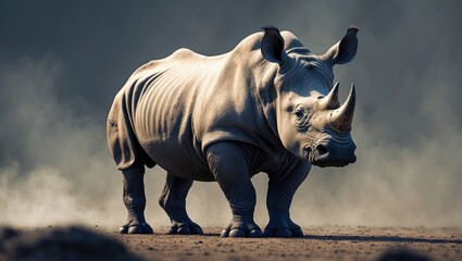 Fototapeta premium portrait of a large rhino standing in front of a brown background