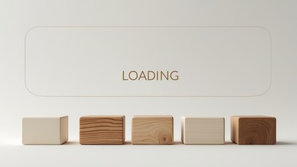 Loading bar. Progress bar featuring a wooden cube block shape with loading text, isolated on a white background.