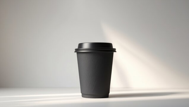 Black paper take-out coffee cup. Isolated against a white background. Featuring a clipping path.