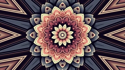 Mandala animation floral blossom effect. Aesthetic kaleidoscopic video for intro wedding theme invitation digital art project
