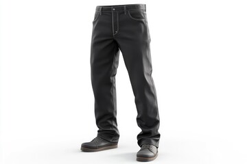 Display of Black Pants and Shoes on a White Background