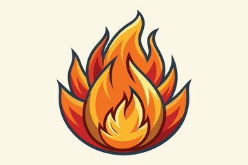 Cartoon Fire Flame with Blue Outline Isolated on White Background Design