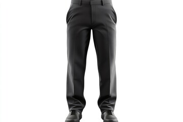 Display of Black Dress Pants and Matching Leather Shoes on White